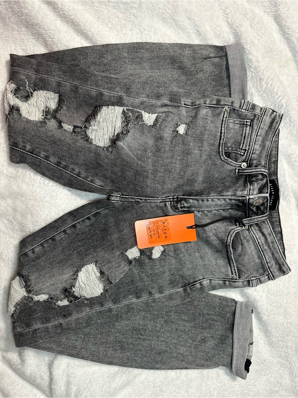 Women's Distressed Gray Skinny Jeans - risen jeans
